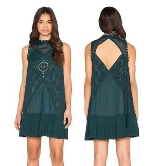 Free People Angel Lace Jade Green Trapeze Dress GG28 - Picture 1 of 12